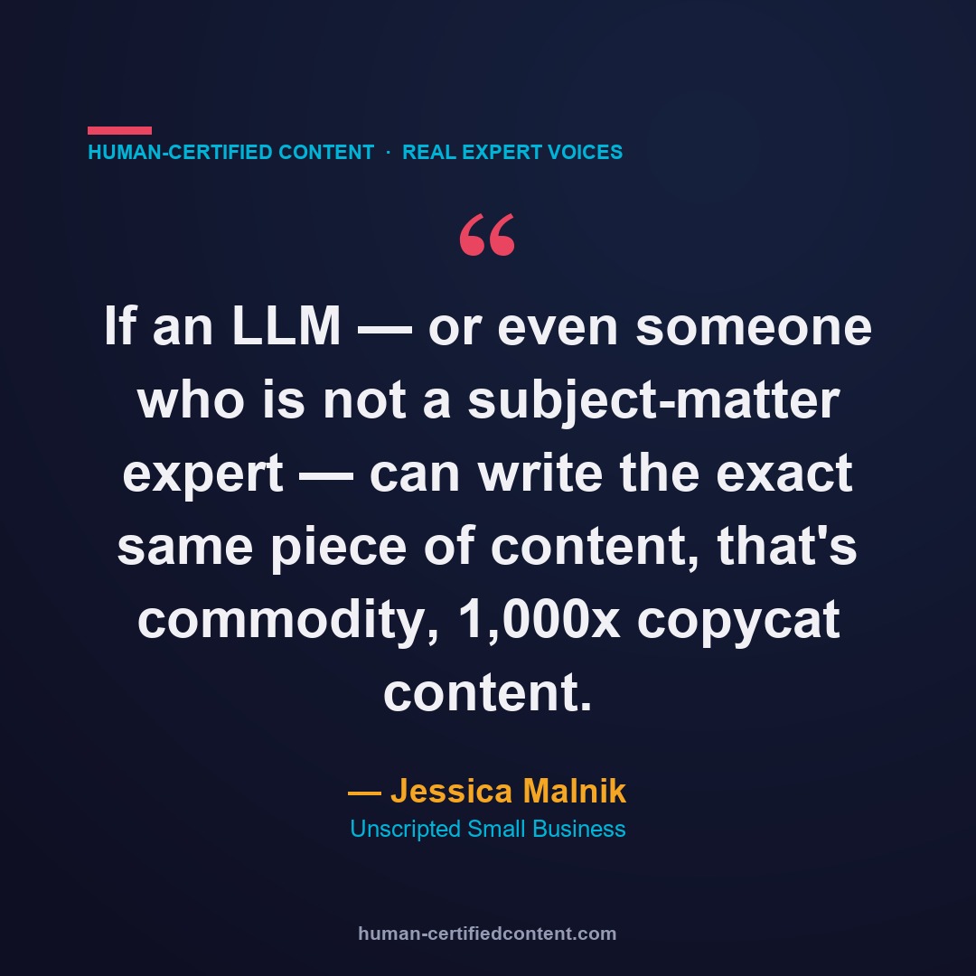 Jessica Malnik quote: commodity 1,000x copycat content